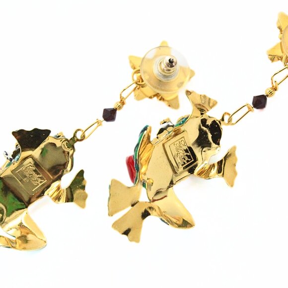 Magnificent Lunch At Ritz Enamel Frog Christmas Tree Holiday Brooch Earrings Se - Picture 11 of 12